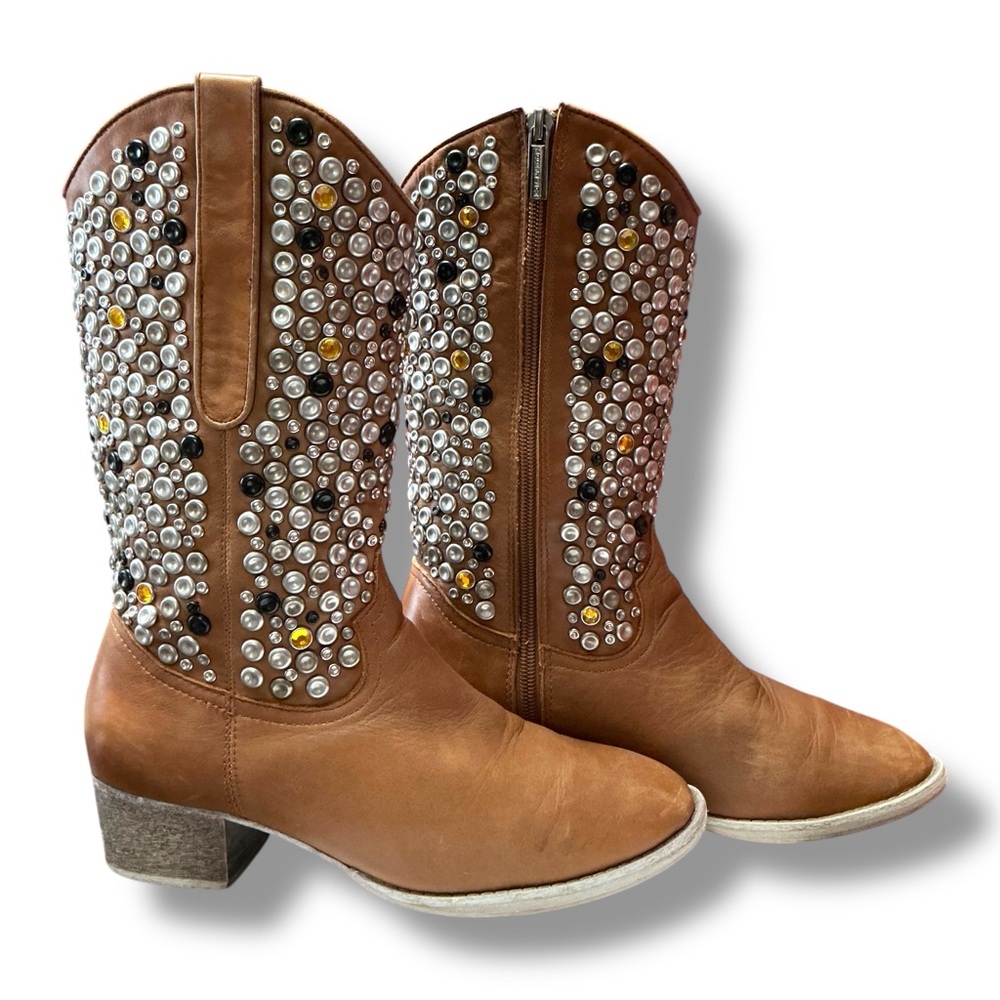 Modern Vice Brown Studded Heeled Boots - Picture 9 of 12